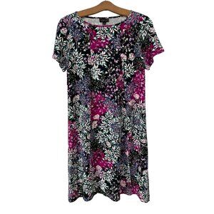 J. Jill Wearever Collection Floral T-Shirt Dress Women S Petite Black Boho Chic